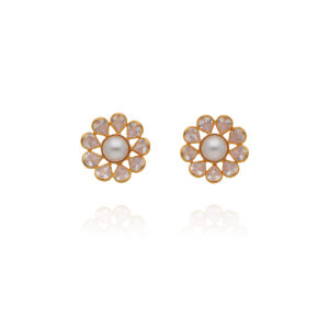 Pearl-Embedded Gold Tops Earrings