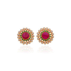 Ruby-Studded Gold Tops Earrings