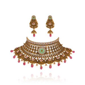 Sculpted Gold Charm Choker Set