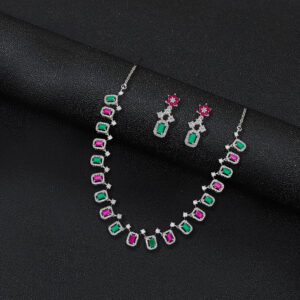 Silver Elegance in Emerald Necklace & Earrings Set
