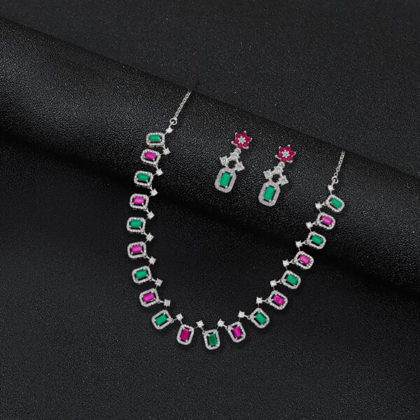 Silver Elegance in Emerald Necklace & Earrings Set