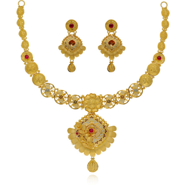Amber Petals Gold Necklace Set